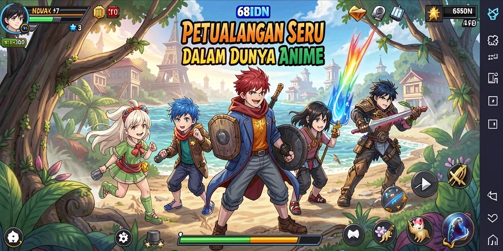 Tampilan gameplay anime yang mendebarkan dan penuh warna.