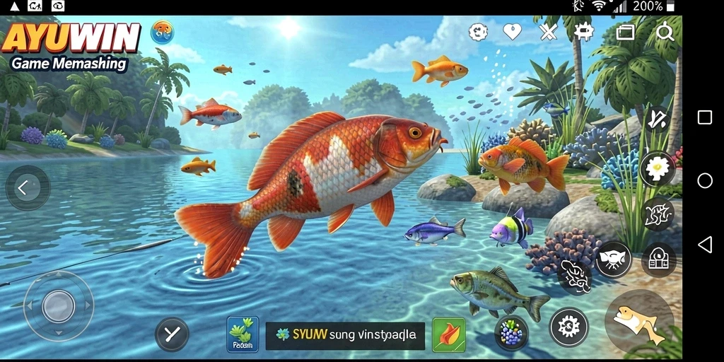 Tampilan gameplay AYUWIN dengan aksi memancing yang mendebarkan.