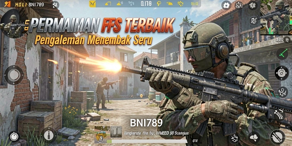 Screenshot game BNI789 menampilkan aksi tembak-menembak yang intens.