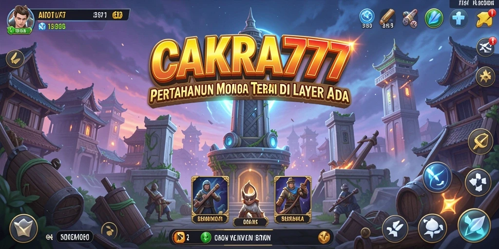 Screenshot gameplay CAKRA777 menampilkan aksi menara pertahanan yang mendebarkan.