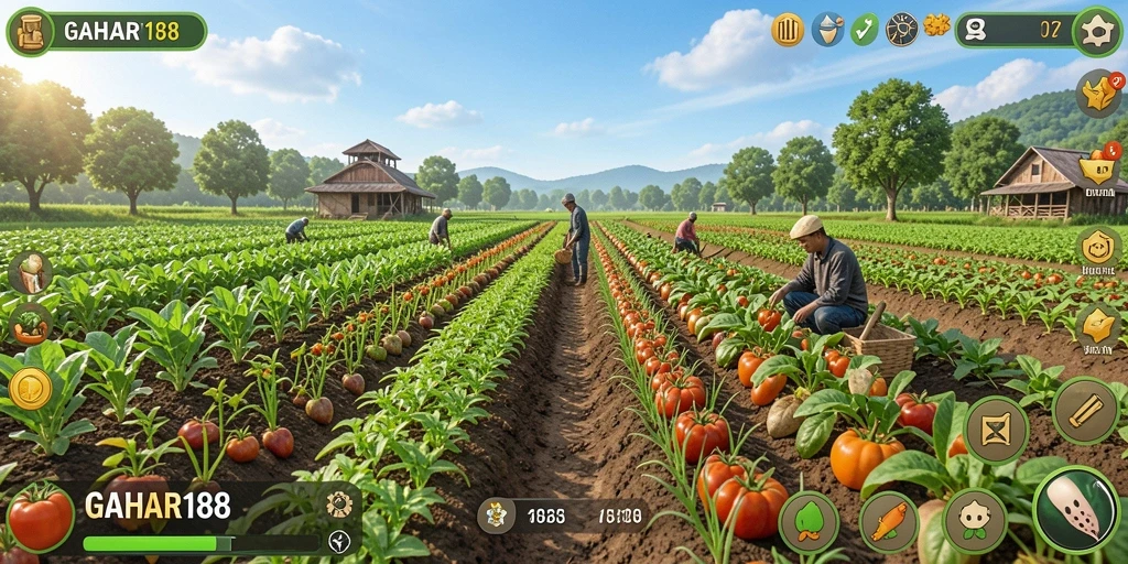 Tangkapan layar gameplay menarik dari GAHAR188 yang menunjukkan ladang yang indah.
