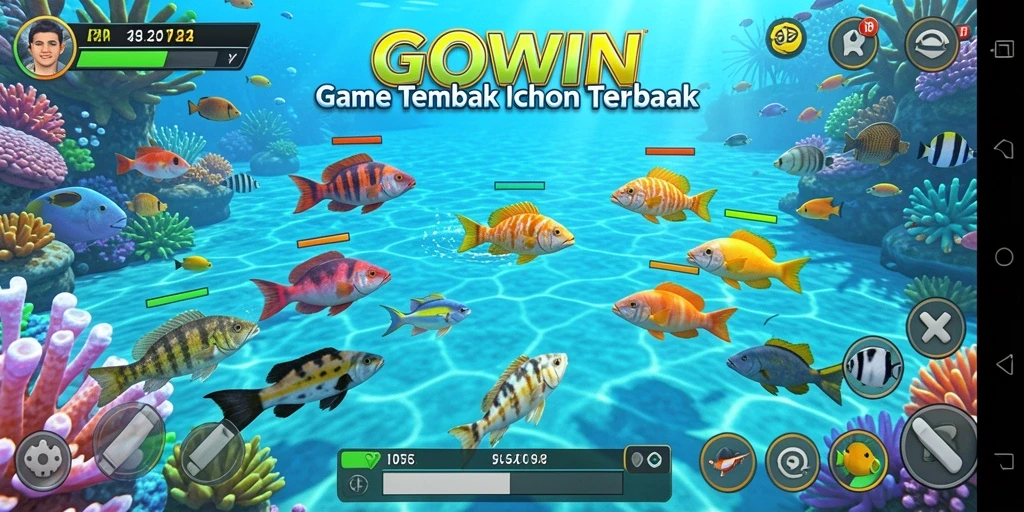 Screenshot GOWIN menampilkan aksi menembak ikan yang seru dan mendebarkan.