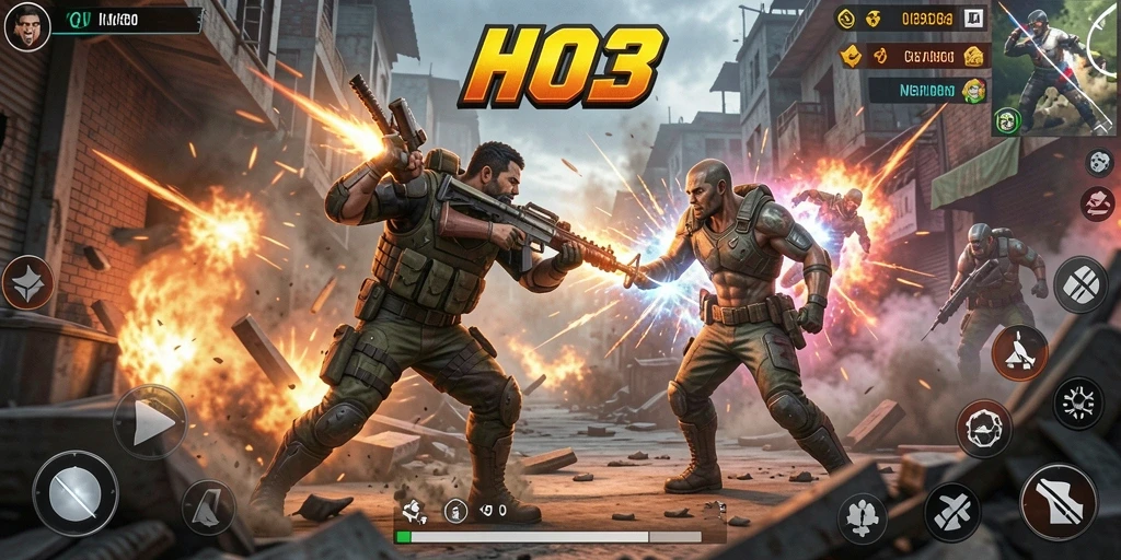 Tampilan layar utama game HO3 dengan aksi pertempuran yang mendebarkan.