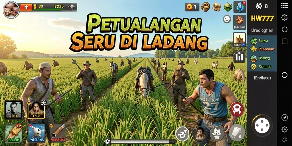 Tampilan gameplay HW777 yang menarik dengan berbagai aktivitas pertanian.