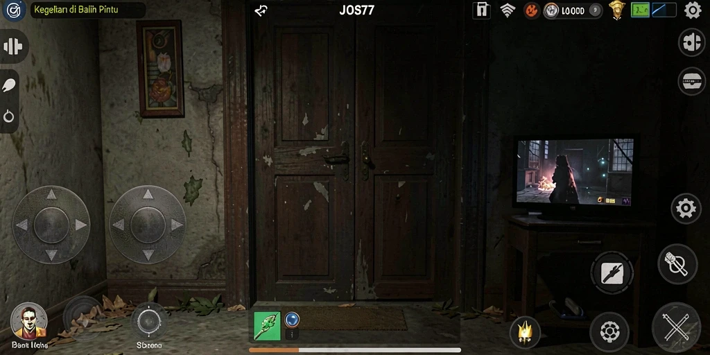 Screenshot gameplay menakutkan di JOS77 dengan suasana horor.