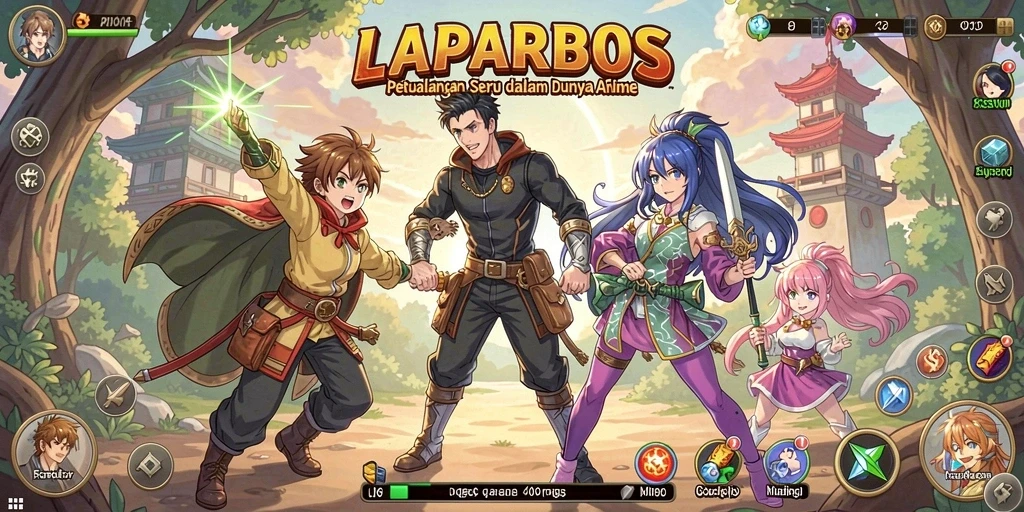 Tangkapan layar utama dari gameplay LAPARBOS menampilkan karakter anime yang sedang beraksi.