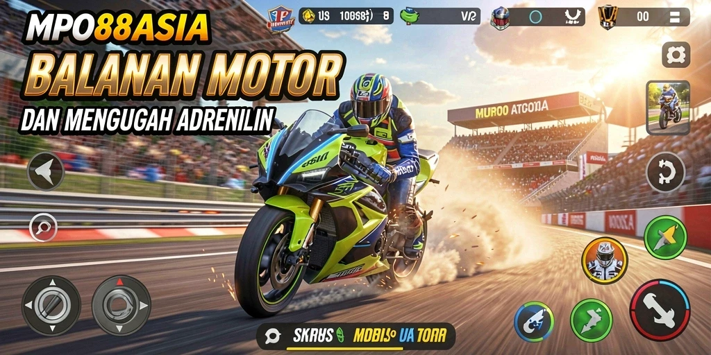 Screenshot MPO88ASIA menampilkan momen balapan yang mendebarkan dengan motor cepat.
