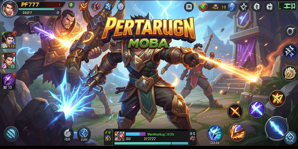 Screenshot gameplay dari PF777 yang menunjukkan pertempuran sengit di arena MOBA.