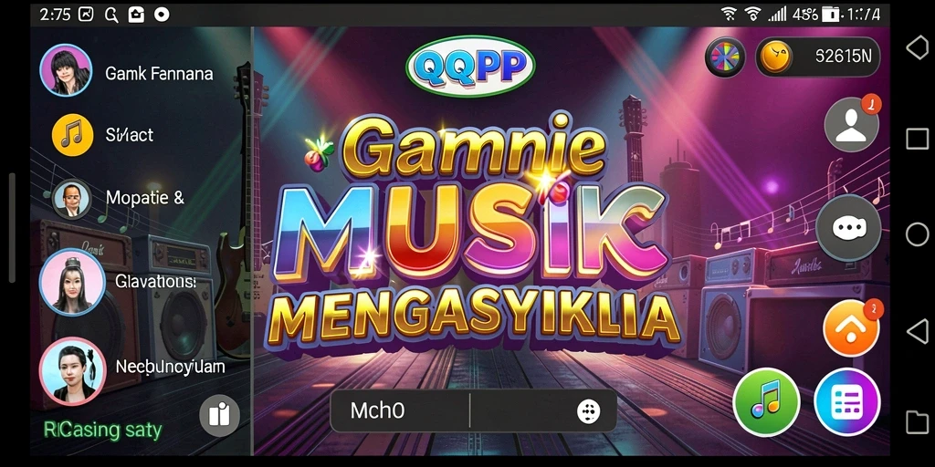 Tampilan gameplay interaktif dari QQRP dengan efek musik yang menarik.