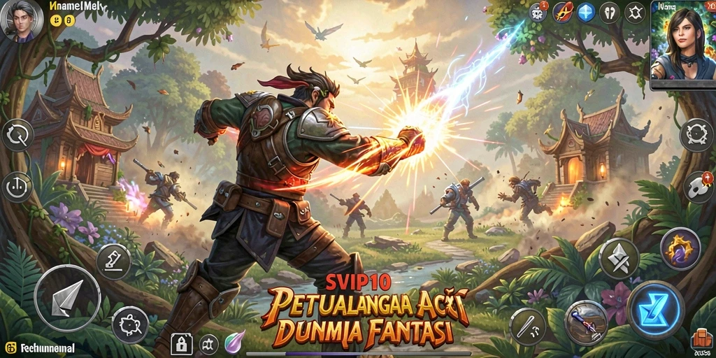 Tampilan gameplay SVIP10 dengan aksi pertempuran seru di dunia fantasi.