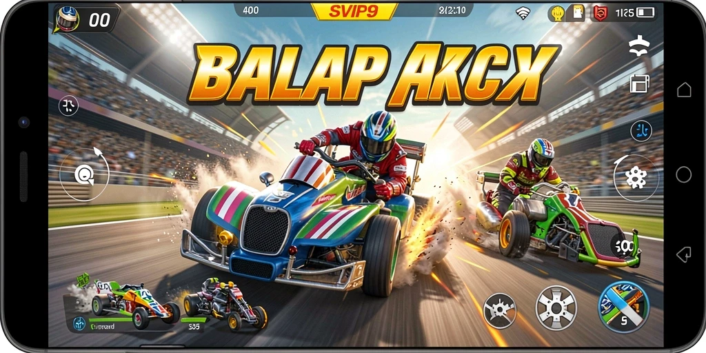 Screenshot SVIP9 menampilkan aksi balap yang mendebarkan di trek.