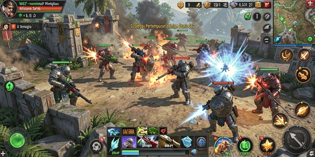 Tampilan gameplay intens dalam pertempuran strategis W67.