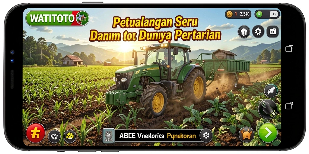 Tampilan gameplay seru dalam WATITOTO yang menampilkan ladang subur dan hewan ternak.