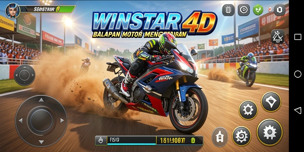 Screenshot gameplay WINSTAR4D menampilkan aksi balapan motor yang seru.