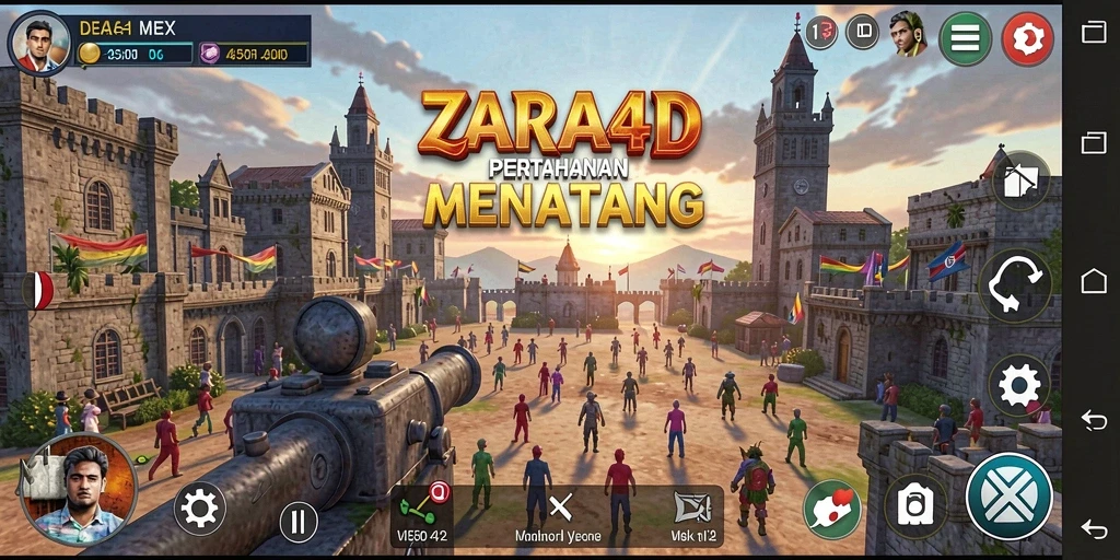 Screenshot gameplay ZARA4D yang memperlihatkan menara dan musuh.